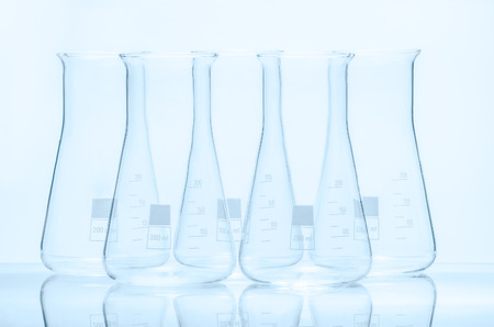 Set of five empty conical temperature resistant flasksの写真素材