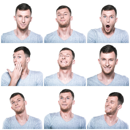 Collage of positive face expressionsの写真素材