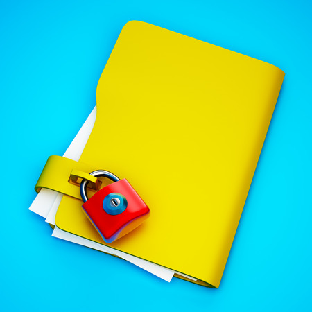 The yellow folder with hinged lock  3d images 