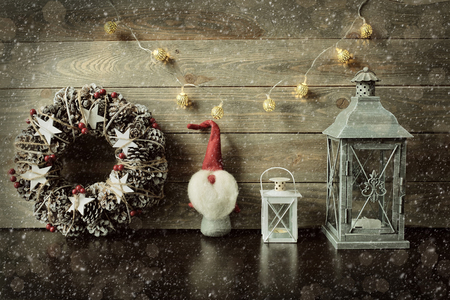 Christmas decoration on the wooden backgroundの写真素材