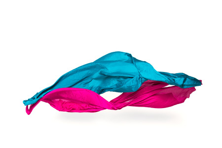 pieces of  red and blue fabric flying, high-speed studio shotの写真素材