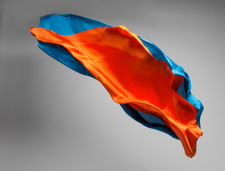 abstract pieces of fabric flying, art object, design elementの写真素材