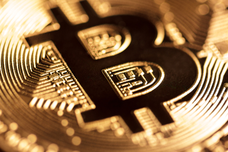 golden bitcoin close-up. cryptocurrency coin