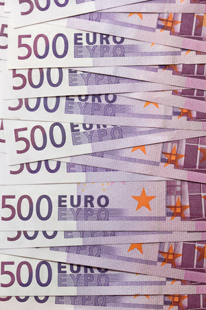 Pile of five hundred euro banknotes, close-upの写真素材