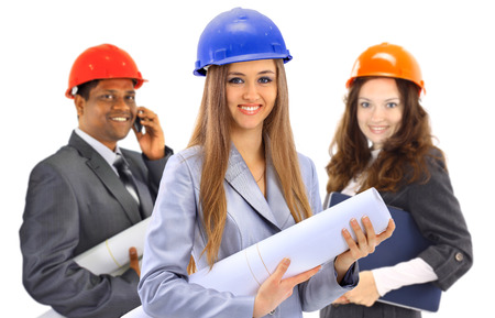Two women and a man architect team.の写真素材