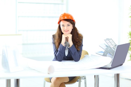Beautiful businesswoman engineer with the work-plan office.の写真素材