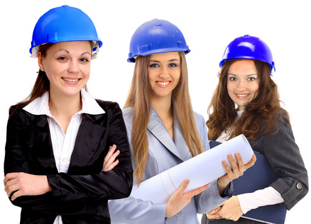 An attractive diverse woman architect team on construction site の写真素材