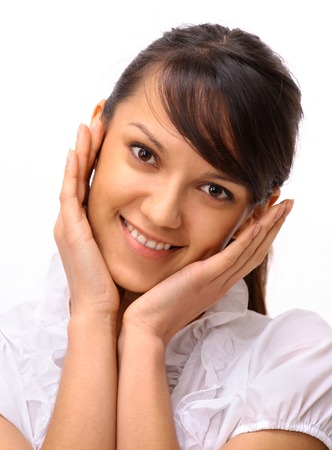 The beautiful business woman on a white backgroundの写真素材
