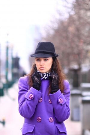 Beautiful girl walking down the street.の写真素材