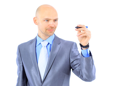 Young businessman makes a record.の写真素材