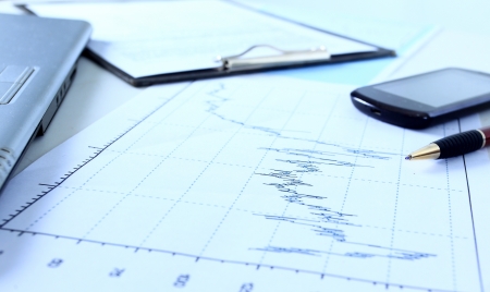Graphs, charts, business table. The workplace of business peopleの写真素材