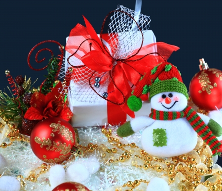 christmas gift with red balls bowの写真素材