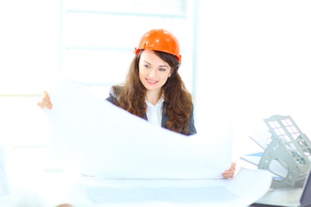 Beautiful businesswoman engineer with the work-plan office.の写真素材