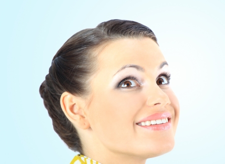 Closeup portrait of a beautiful woman. の写真素材