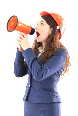 The beautiful business woman the engineer shouts in the shoutbox の写真素材