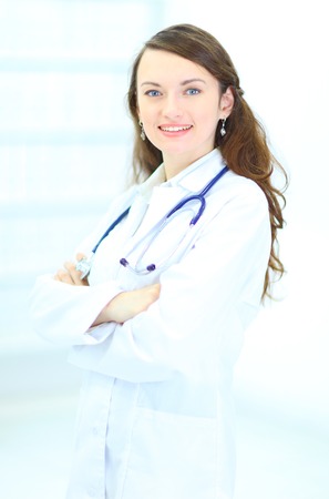 A young attractive woman doctor in the clinic.の写真素材