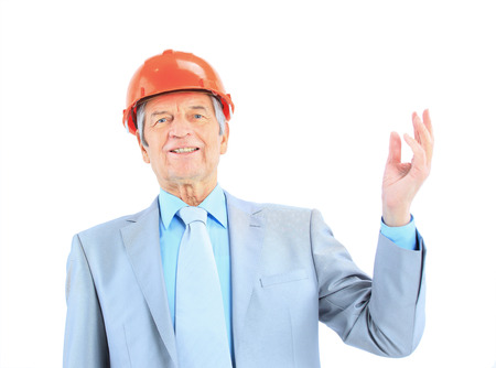 Engineer at the age of. Isolated on a white background.の写真素材