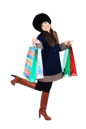 Beautiful woman with shopping bags の写真素材