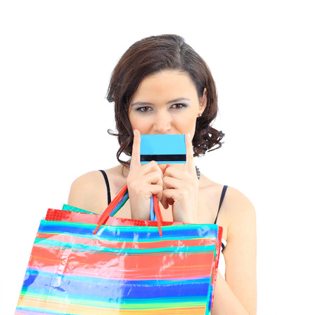 Shopping woman happy take credit card and shopping bag の写真素材