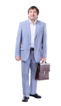 Portrait of happy smiling business man, isolated over white の写真素材