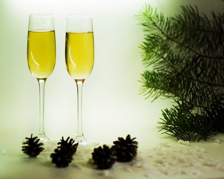 Two champagne glasses ready to bring in the New Yearの写真素材
