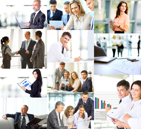 Business people in various situations connected with trainings, presentations, negotiations and teamworkの写真素材