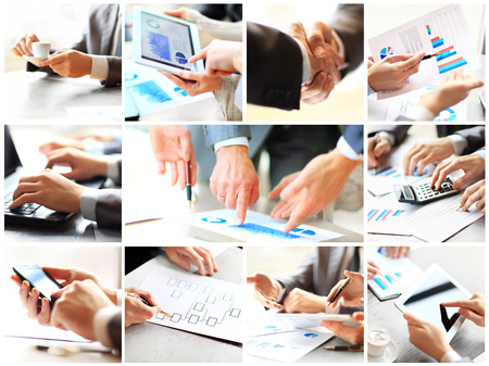 Business theme photo collage composed of different imagesの写真素材