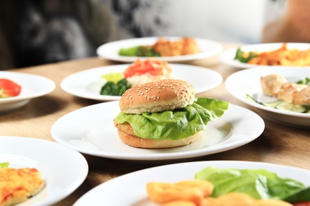 a host of delicious dishes on the table in the children's restaurantの写真素材