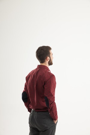 rear view - a successful Manager of a blank banner.の写真素材