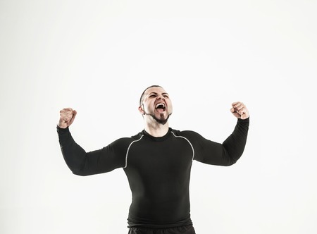 concept of victory in sports-happy bodybuilder rejoice their vicの写真素材