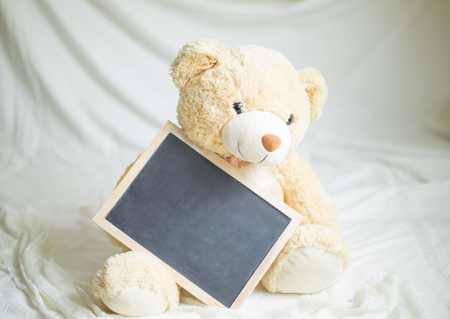 soft toy with a card and a congratulatory inscriptionの写真素材