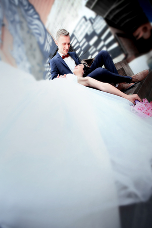 concept of family happiness.happy bride and groom.の写真素材