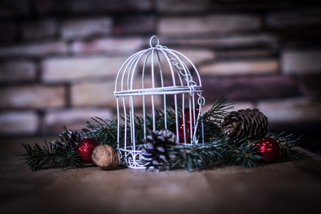 Christmas background.Christmas candle and Christmas tree decoratの写真素材