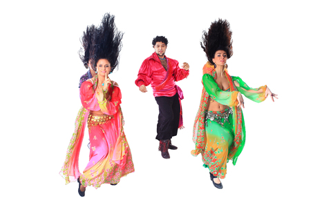 professional dance troupe of Gypsies in traditional dress performs folk danceの写真素材