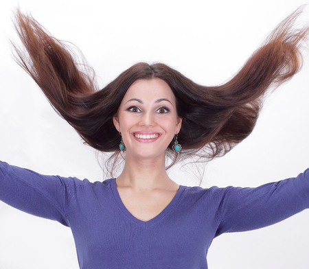 portrait of a happy modern young womanの写真素材