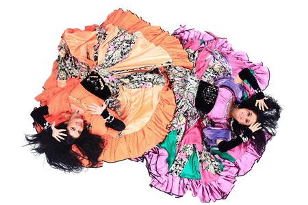 Gypsy dance group in national costumes performing folk dance.の写真素材