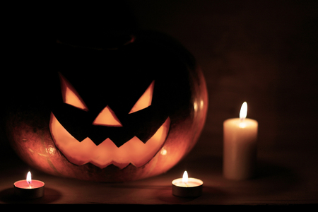 Halloween pumpkin with scary faceの写真素材