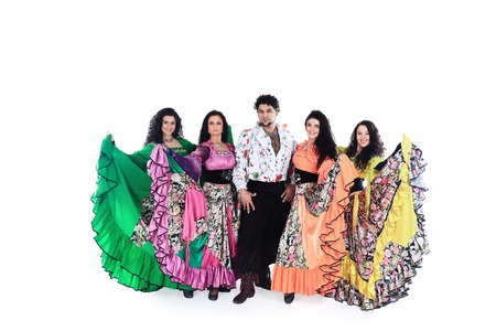 portrait of a Gypsy dance group in national costumesの写真素材