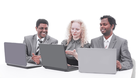 successful business team discussing the information with the laの写真素材