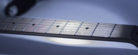 black-and-white image. fingerboard six-string guitar. retro sty