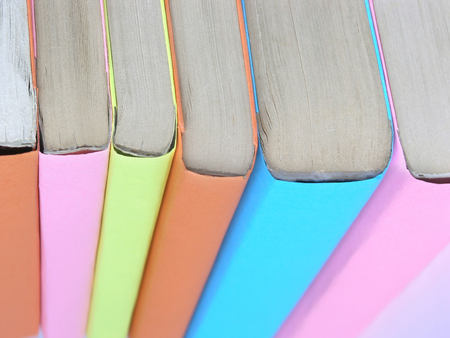 close up. books in multicolored bindings . concept of educationの写真素材
