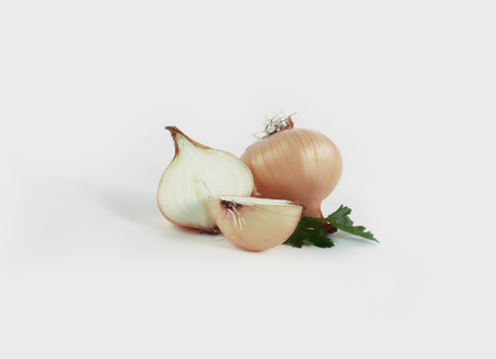 fresh Golden onions.isolated on a white backgroundの写真素材