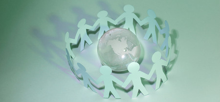 business background.team paper men standing around the glass glの写真素材