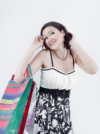 successful young woman with purchases going forward.の写真素材