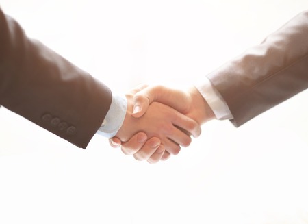 Closeup of business hand shake between two colleaguesの写真素材