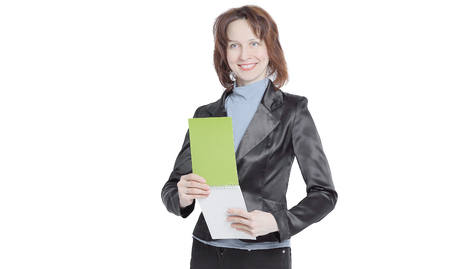 modern business woman with documents .isolated on whiteの写真素材