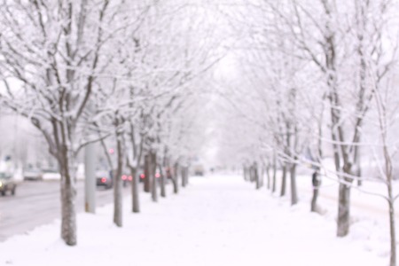 background image of the road in the winter cityの写真素材