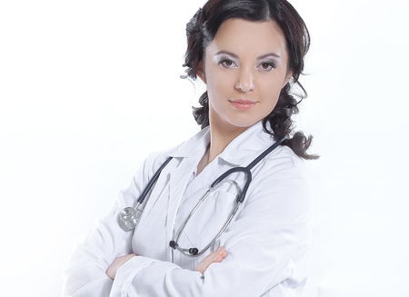 herapist with a stethoscope. isolated on white backgroundの写真素材