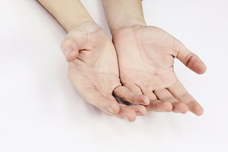 Two open empty hands with palms up, isolated on white background