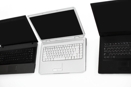 closeup.open the laptop on the desktop in a modern office.photo with copy spaceの写真素材